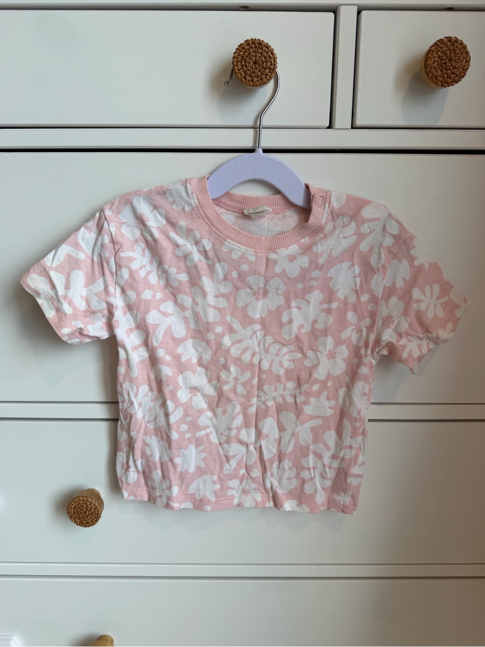 Kids Pink Floral T-Shirt - Soft Cotton Short Sleeve Top 1 1/2/2T